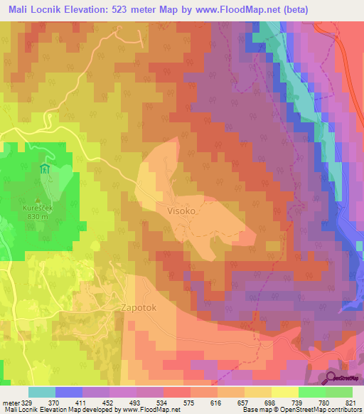 Mali Locnik,Slovenia Elevation Map