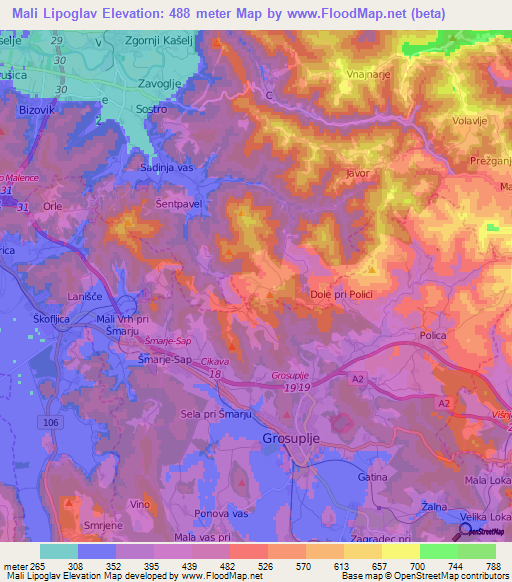 Mali Lipoglav,Slovenia Elevation Map