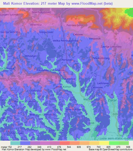 Mali Komor,Croatia Elevation Map