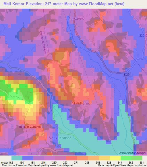 Mali Komor,Croatia Elevation Map