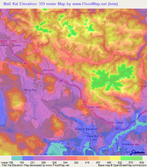 Mali Kal,Slovenia Elevation Map