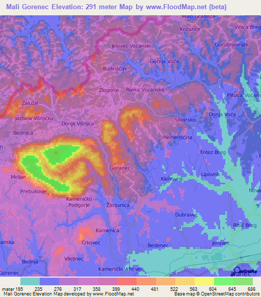 Mali Gorenec,Croatia Elevation Map