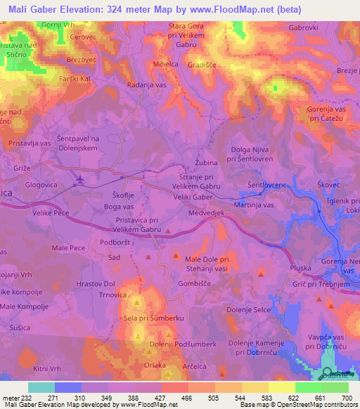 Mali Gaber,Slovenia Elevation Map