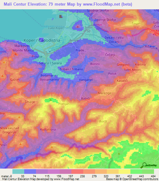 Mali Centur,Slovenia Elevation Map