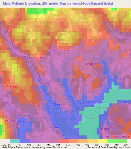 Male Poljane,Slovenia Elevation Map