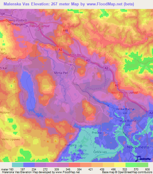 Malenska Vas,Slovenia Elevation Map