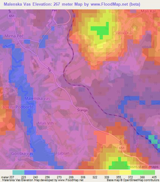 Malenska Vas,Slovenia Elevation Map