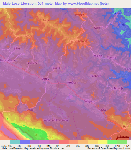 Male Loce,Slovenia Elevation Map