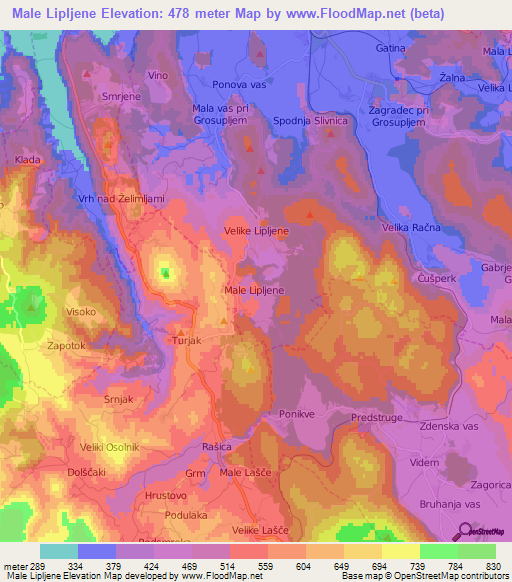 Male Lipljene,Slovenia Elevation Map