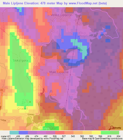 Male Lipljene,Slovenia Elevation Map