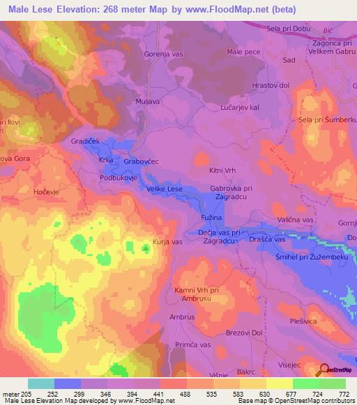 Male Lese,Slovenia Elevation Map