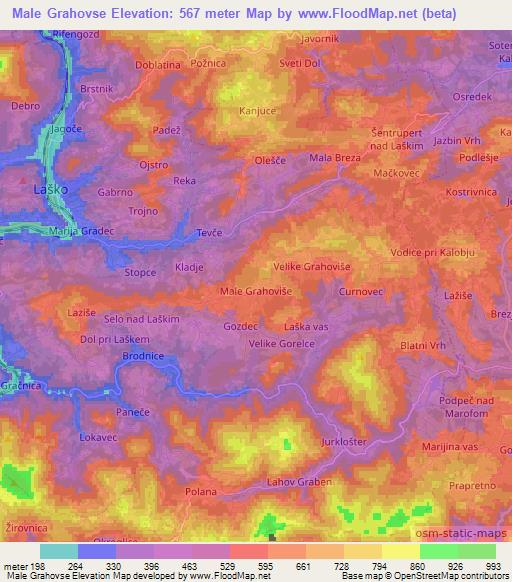 Male Grahovse,Slovenia Elevation Map