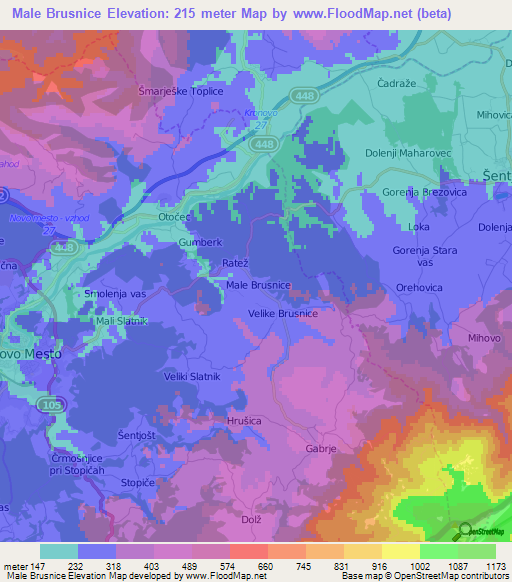 Male Brusnice,Slovenia Elevation Map