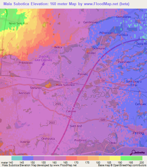 Mala Subotica,Croatia Elevation Map