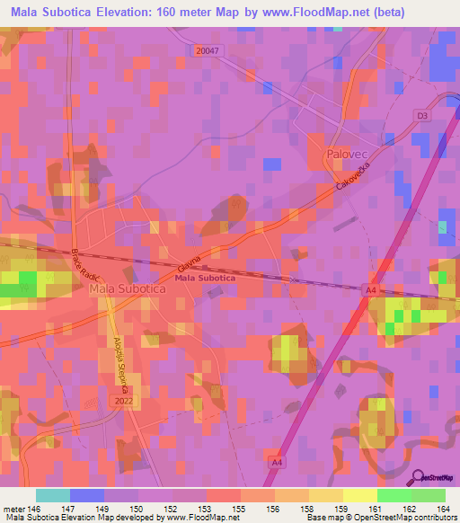 Mala Subotica,Croatia Elevation Map