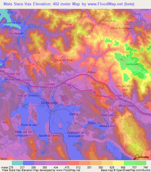 Mala Stara Vas,Slovenia Elevation Map