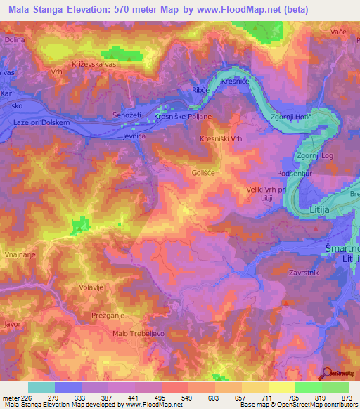 Mala Stanga,Slovenia Elevation Map