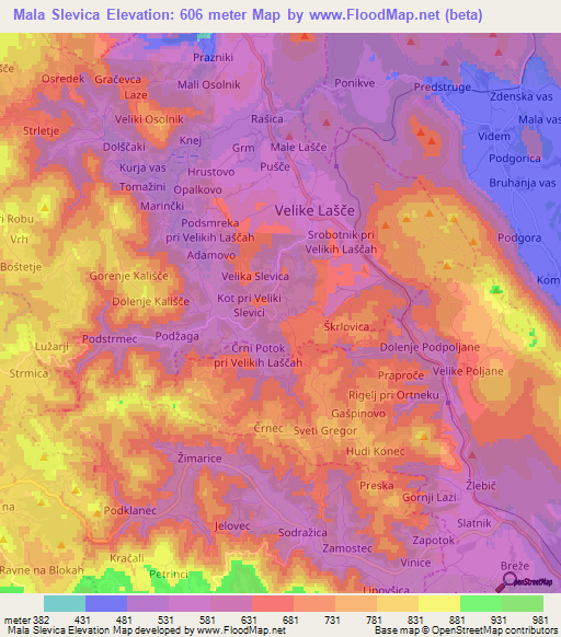 Mala Slevica,Slovenia Elevation Map