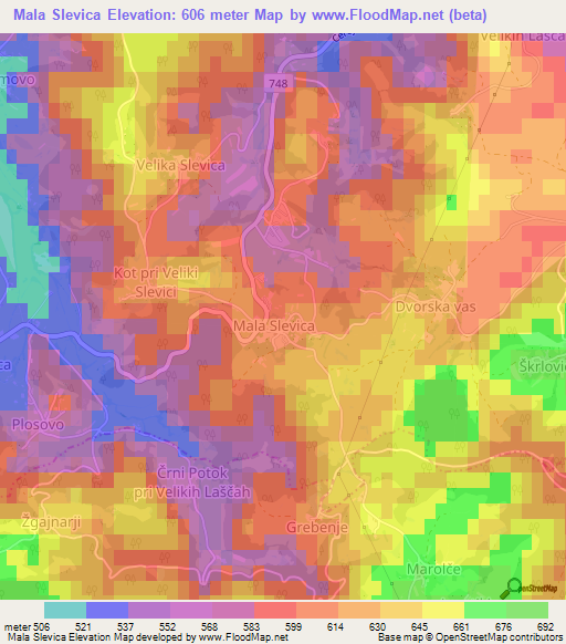 Mala Slevica,Slovenia Elevation Map