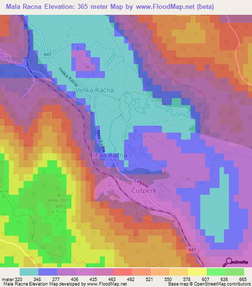 Mala Racna,Slovenia Elevation Map