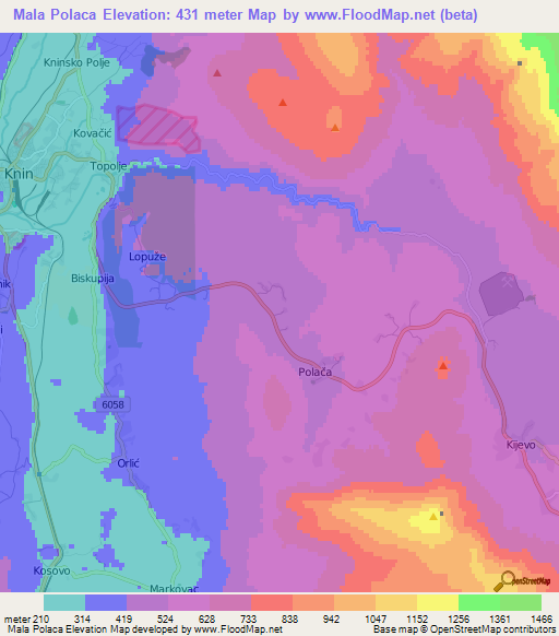 Mala Polaca,Croatia Elevation Map