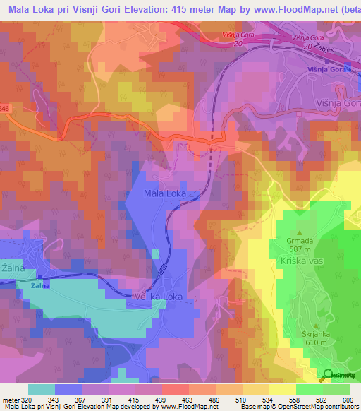 Mala Loka pri Visnji Gori,Slovenia Elevation Map