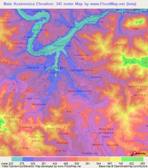 Mala Kostrevnica,Slovenia Elevation Map