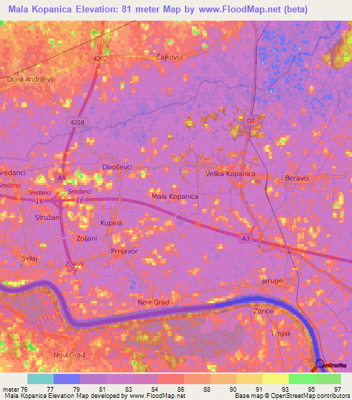 Mala Kopanica,Croatia Elevation Map