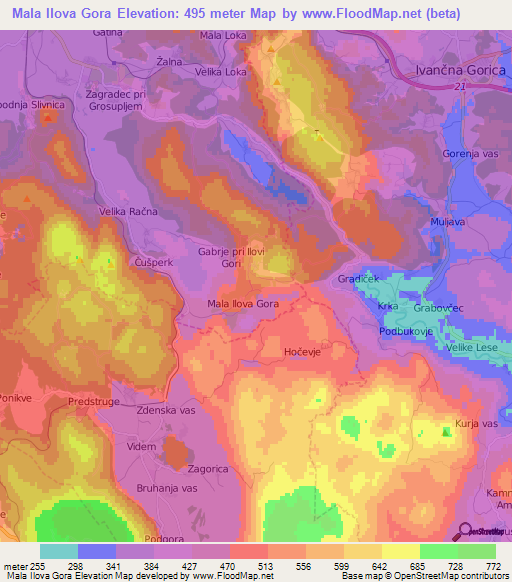 Mala Ilova Gora,Slovenia Elevation Map