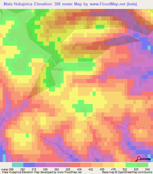 Mala Hubajnica,Slovenia Elevation Map