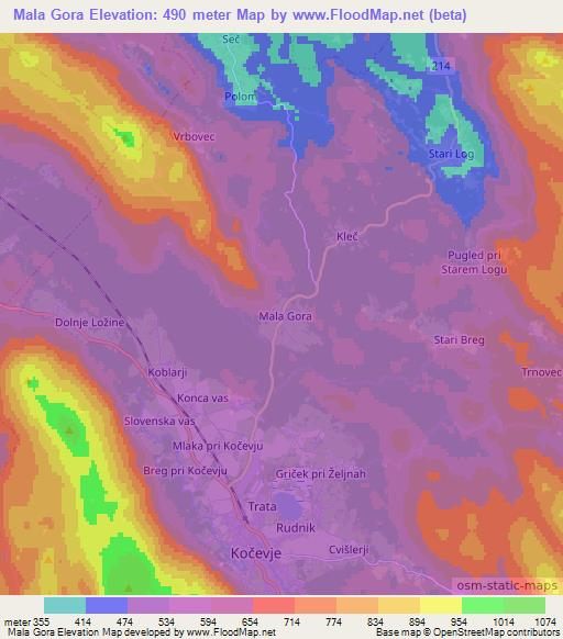 Mala Gora,Slovenia Elevation Map