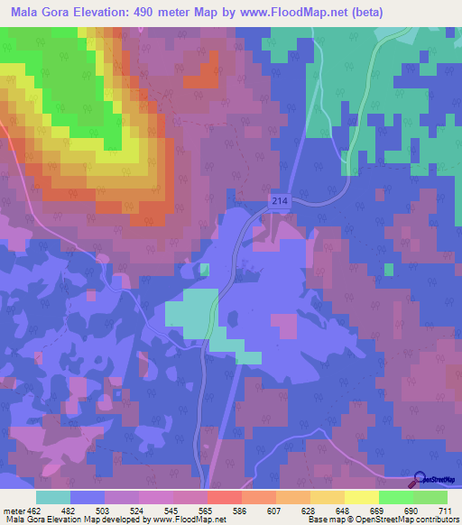 Mala Gora,Slovenia Elevation Map