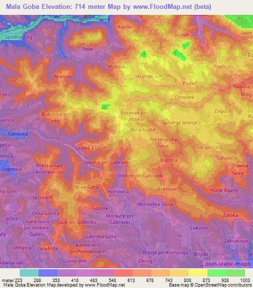 Mala Goba,Slovenia Elevation Map