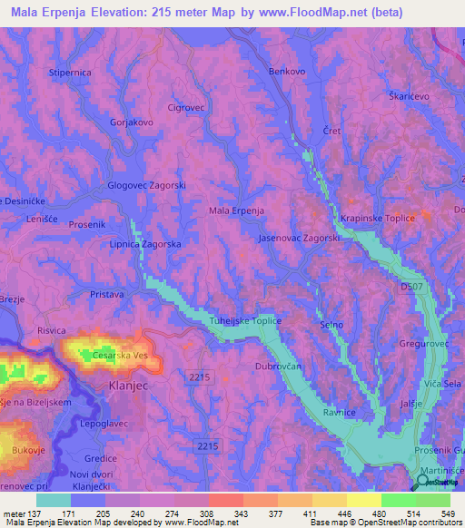 Mala Erpenja,Croatia Elevation Map