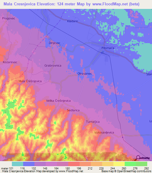 Mala Cresnjevica,Croatia Elevation Map