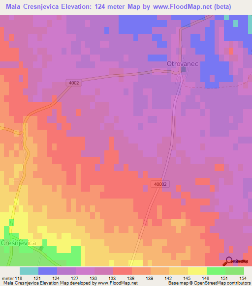 Mala Cresnjevica,Croatia Elevation Map