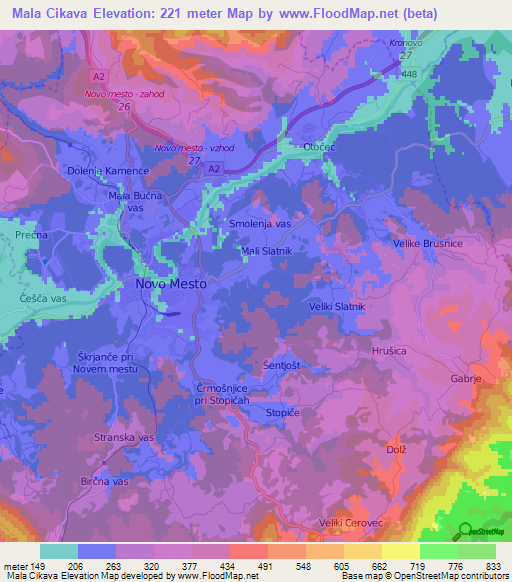 Mala Cikava,Slovenia Elevation Map