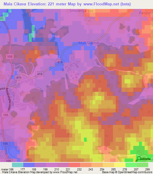 Mala Cikava,Slovenia Elevation Map