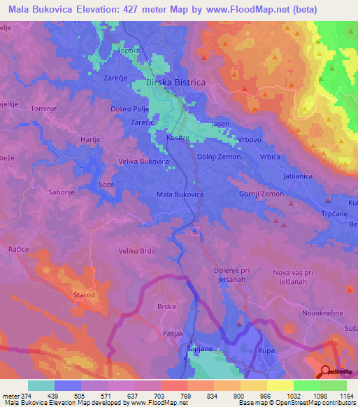 Mala Bukovica,Slovenia Elevation Map