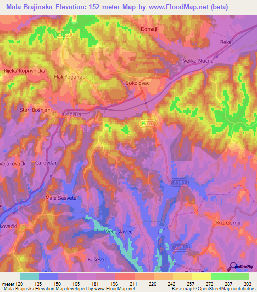 Mala Brajinska,Croatia Elevation Map