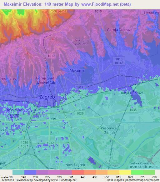 Maksimir,Croatia Elevation Map