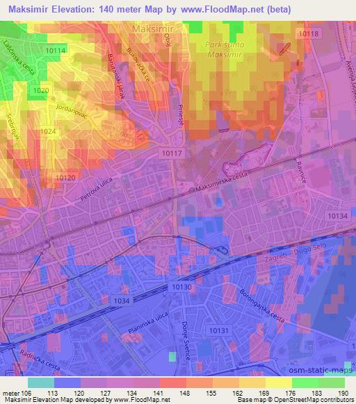 Maksimir,Croatia Elevation Map