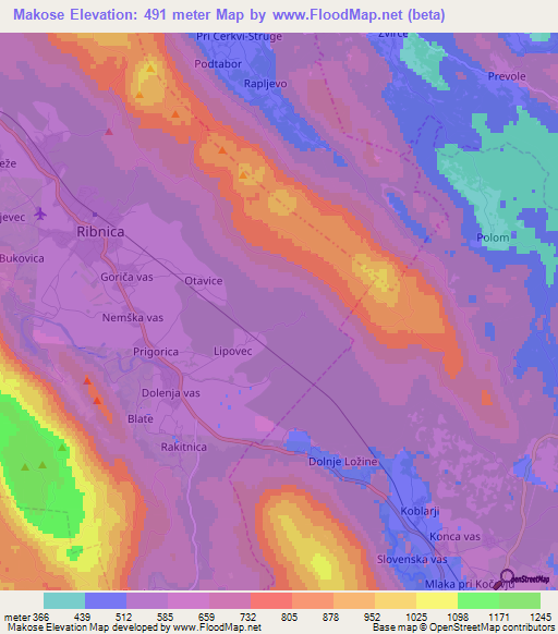 Makose,Slovenia Elevation Map