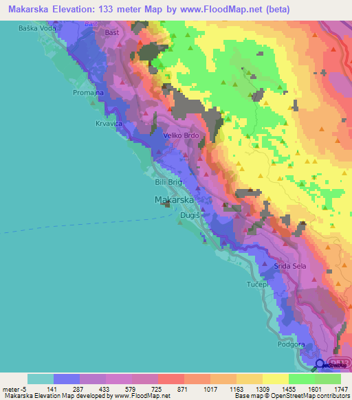 Makarska,Croatia Elevation Map