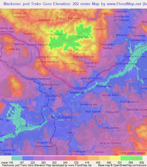 Mackovec pod Trsko Goro,Slovenia Elevation Map