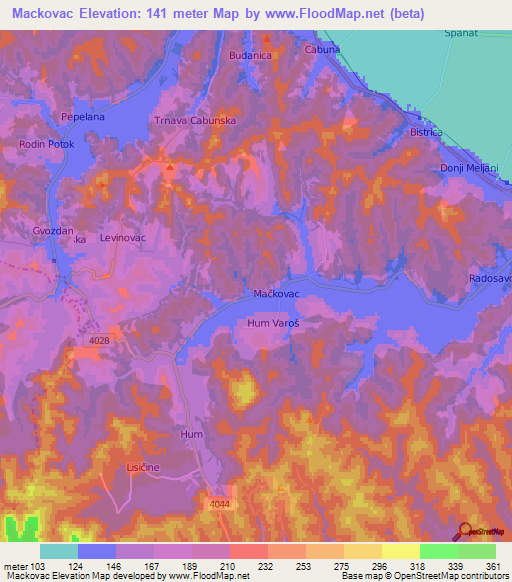 Mackovac,Croatia Elevation Map