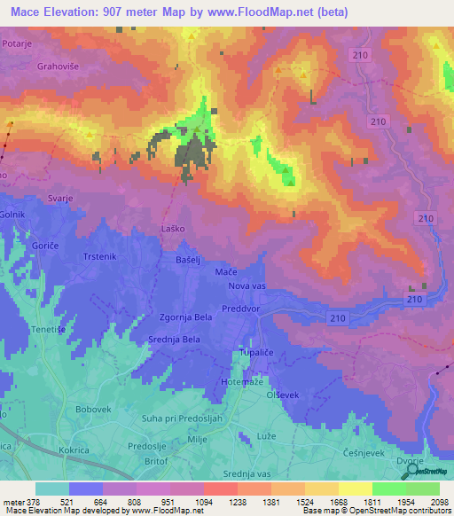 Mace,Slovenia Elevation Map