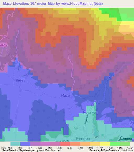 Mace,Slovenia Elevation Map