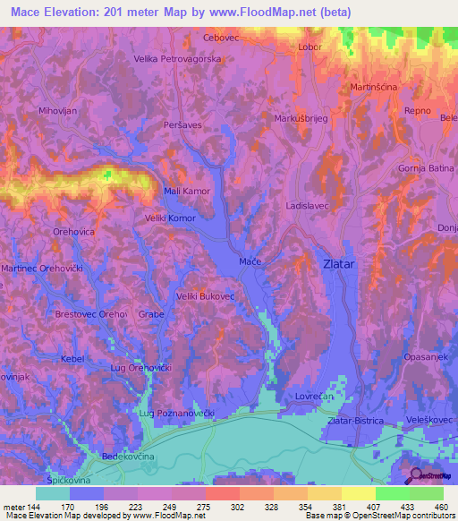 Mace,Croatia Elevation Map