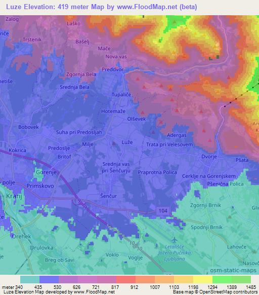 Luze,Slovenia Elevation Map